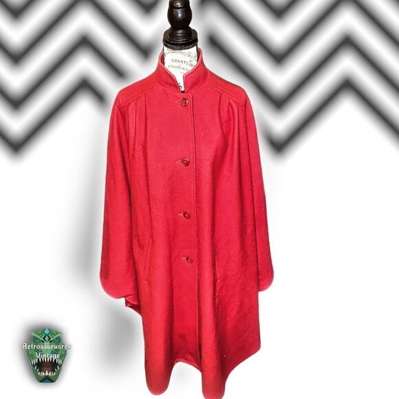 VINTAGE Herman Kay 70’s Wool Blend Striking Red Oversized Cape Shawl Coat,One Si - Picture 8 of 9